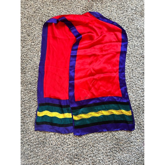 Anne Klein Vintage 100 Silk Red Blue Purple Geometric Silk Scarf